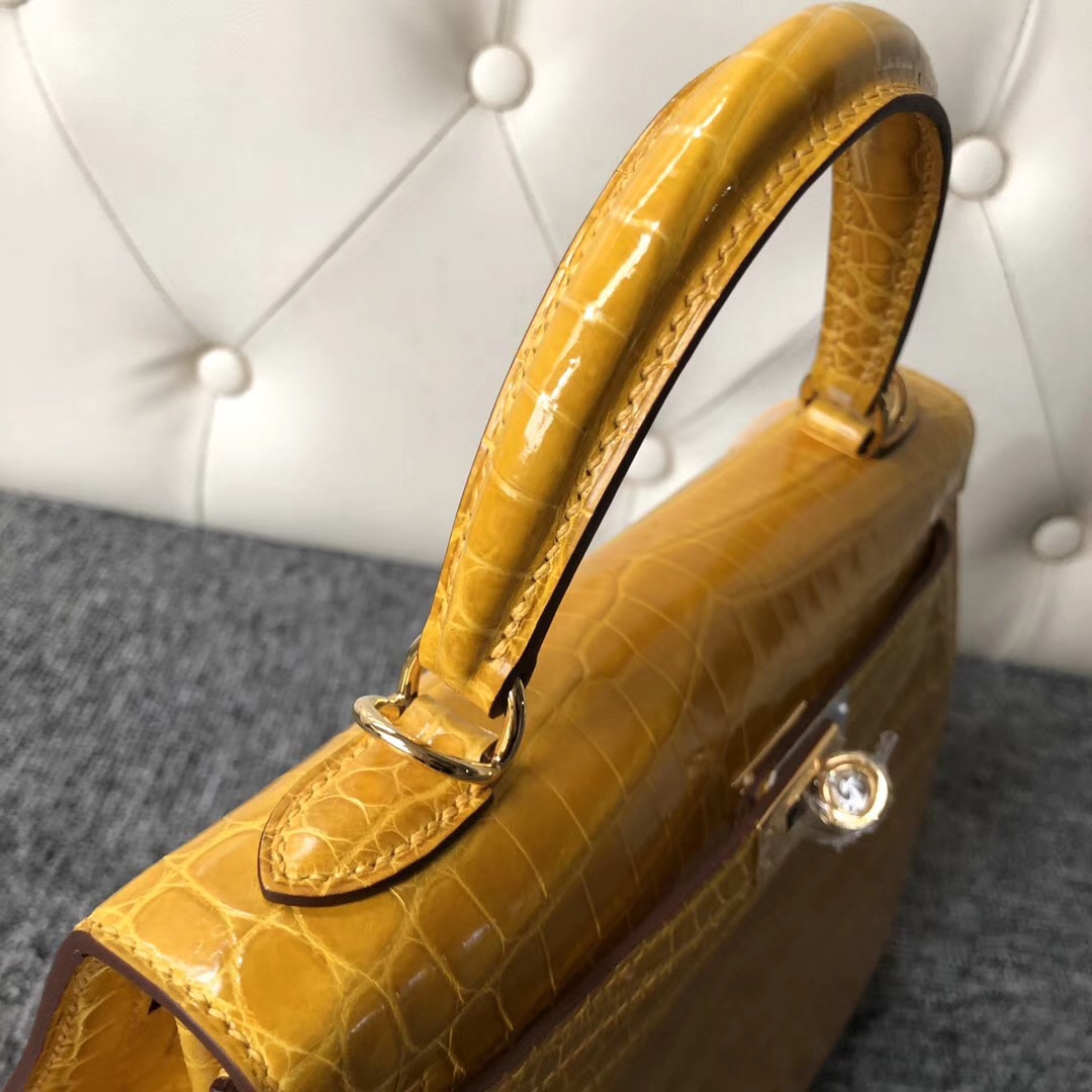 Xinbei Taiwan Hermes Kelly 25cm 9D Amber 琥珀黃 尼羅鱷 HCP鱷魚皮