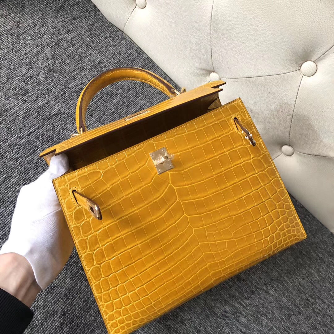 Xinbei Taiwan Hermes Kelly 25cm 9D Amber 琥珀黃 尼羅鱷 HCP鱷魚皮