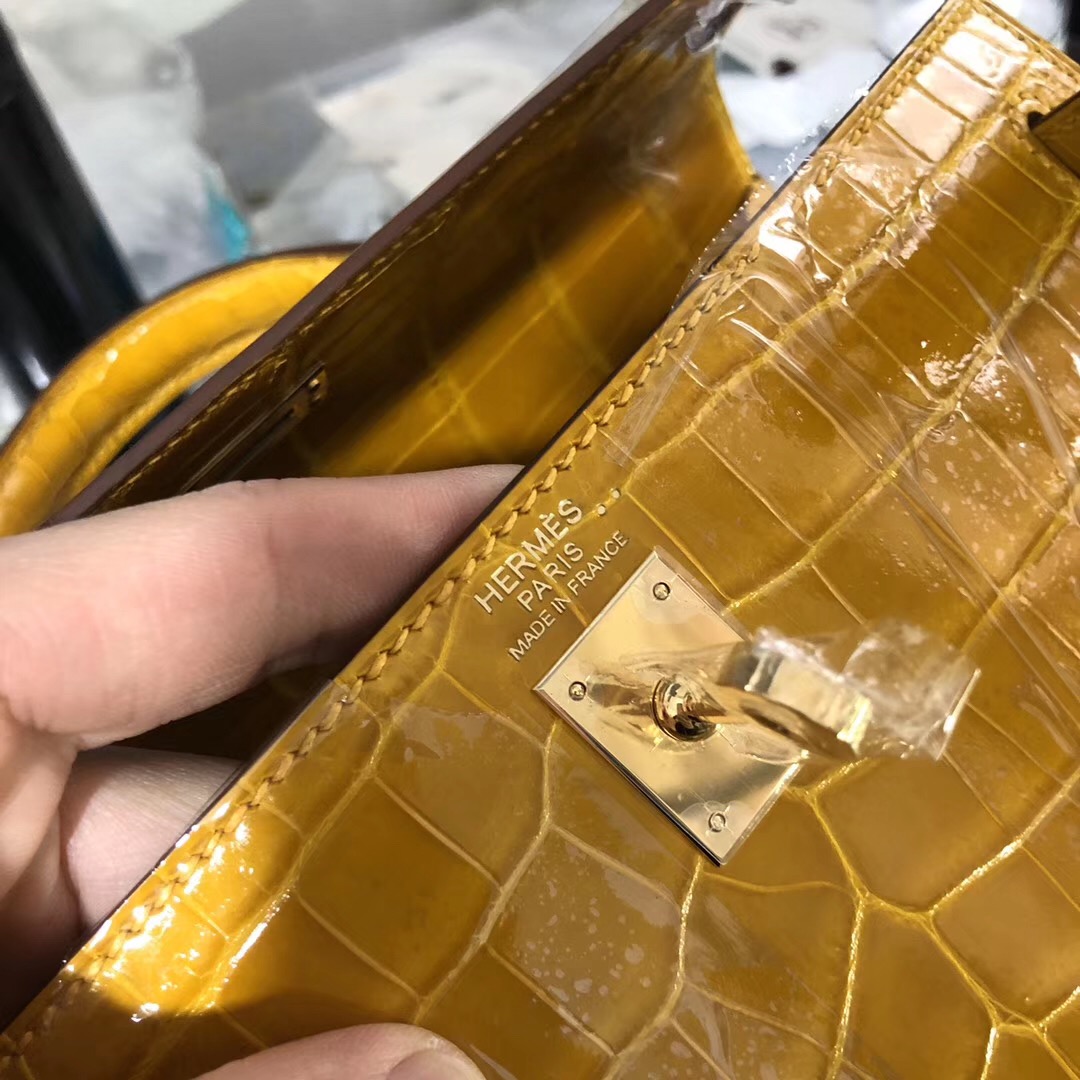 Xinbei Taiwan Hermes Kelly 25cm 9D Amber 琥珀黃 尼羅鱷 HCP鱷魚皮