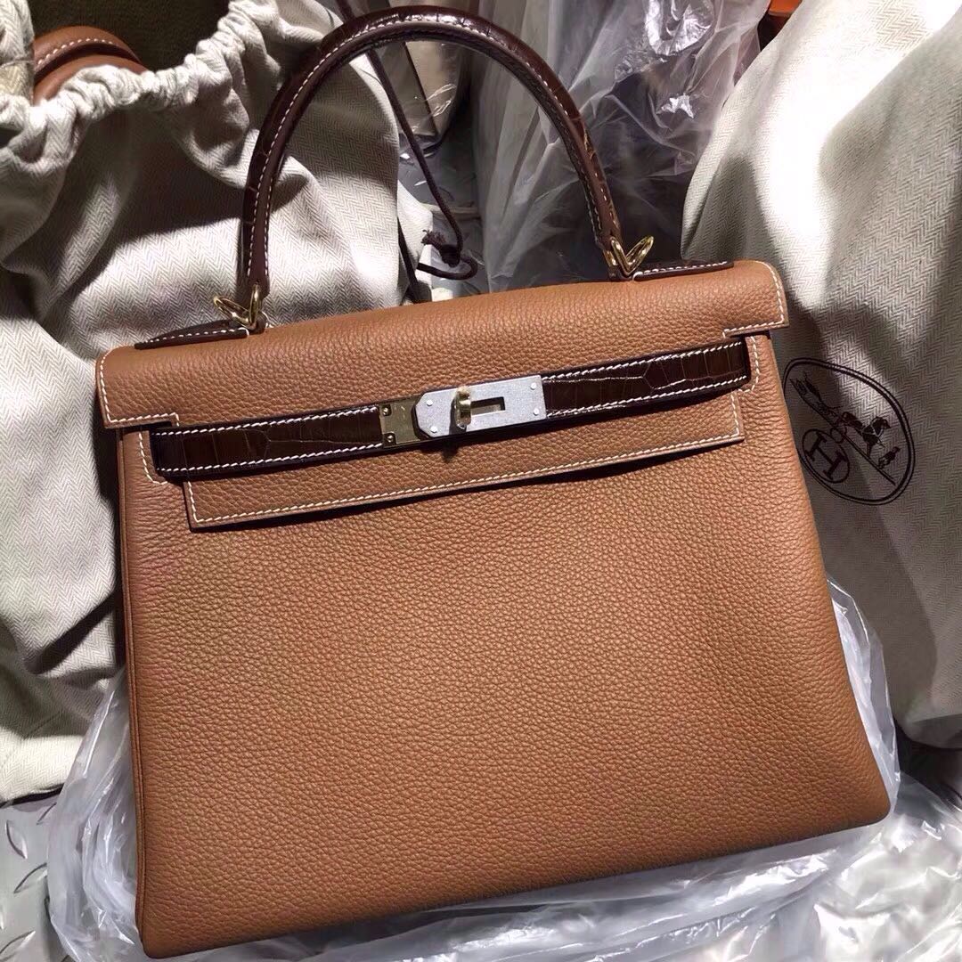 Hermes Kelly Touch 25cm CK37 Gold Togo 手腕 CC31蜜糖棕美洲鱷