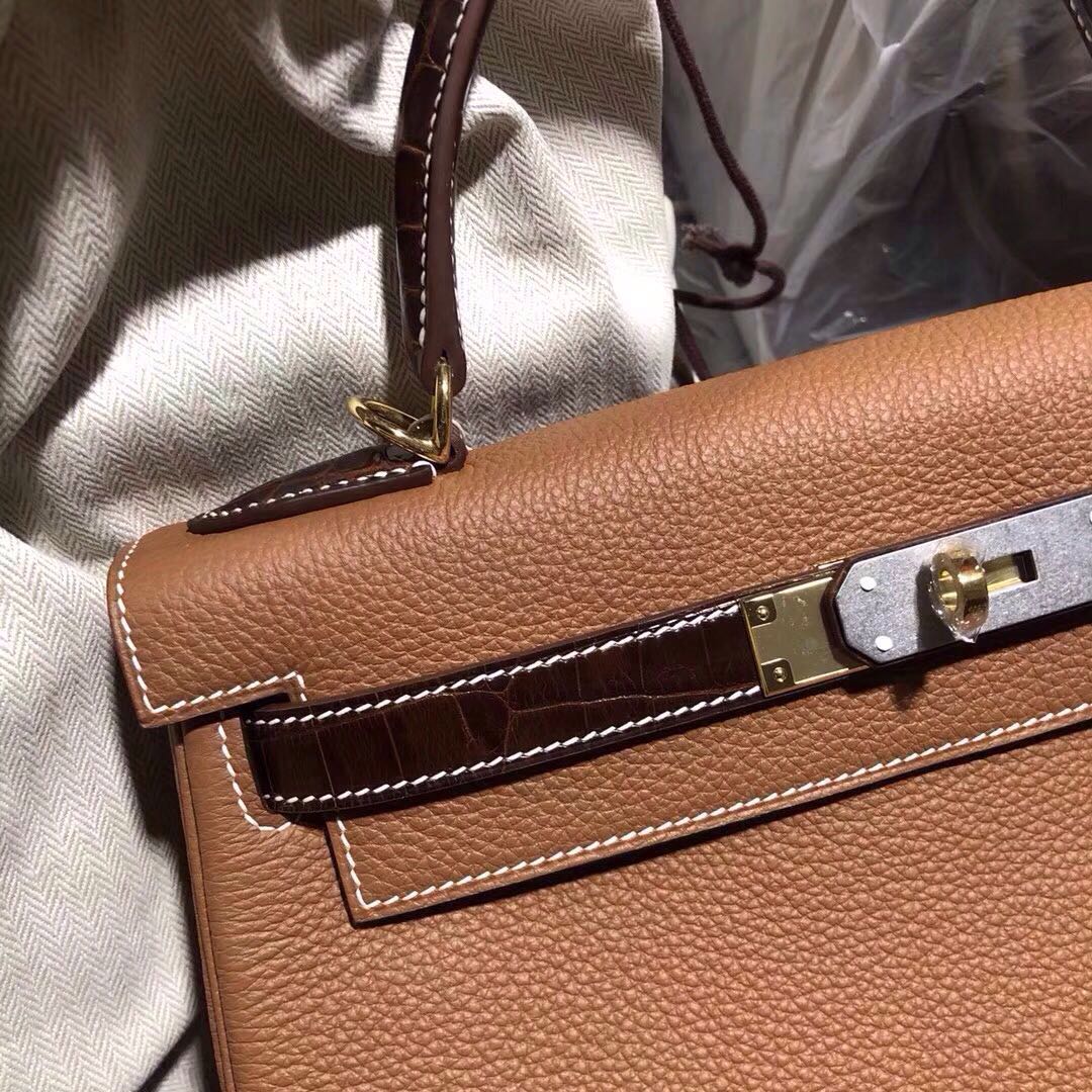 Hermes Kelly Touch 25cm CK37 Gold Togo 手腕 CC31蜜糖棕美洲鱷