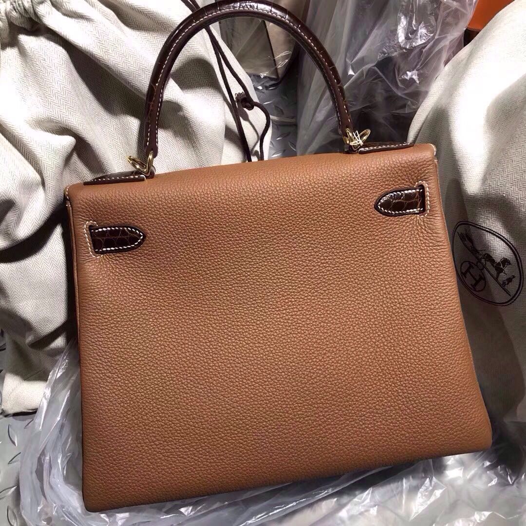 Hermes Kelly Touch 25cm CK37 Gold Togo 手腕 CC31蜜糖棕美洲鱷