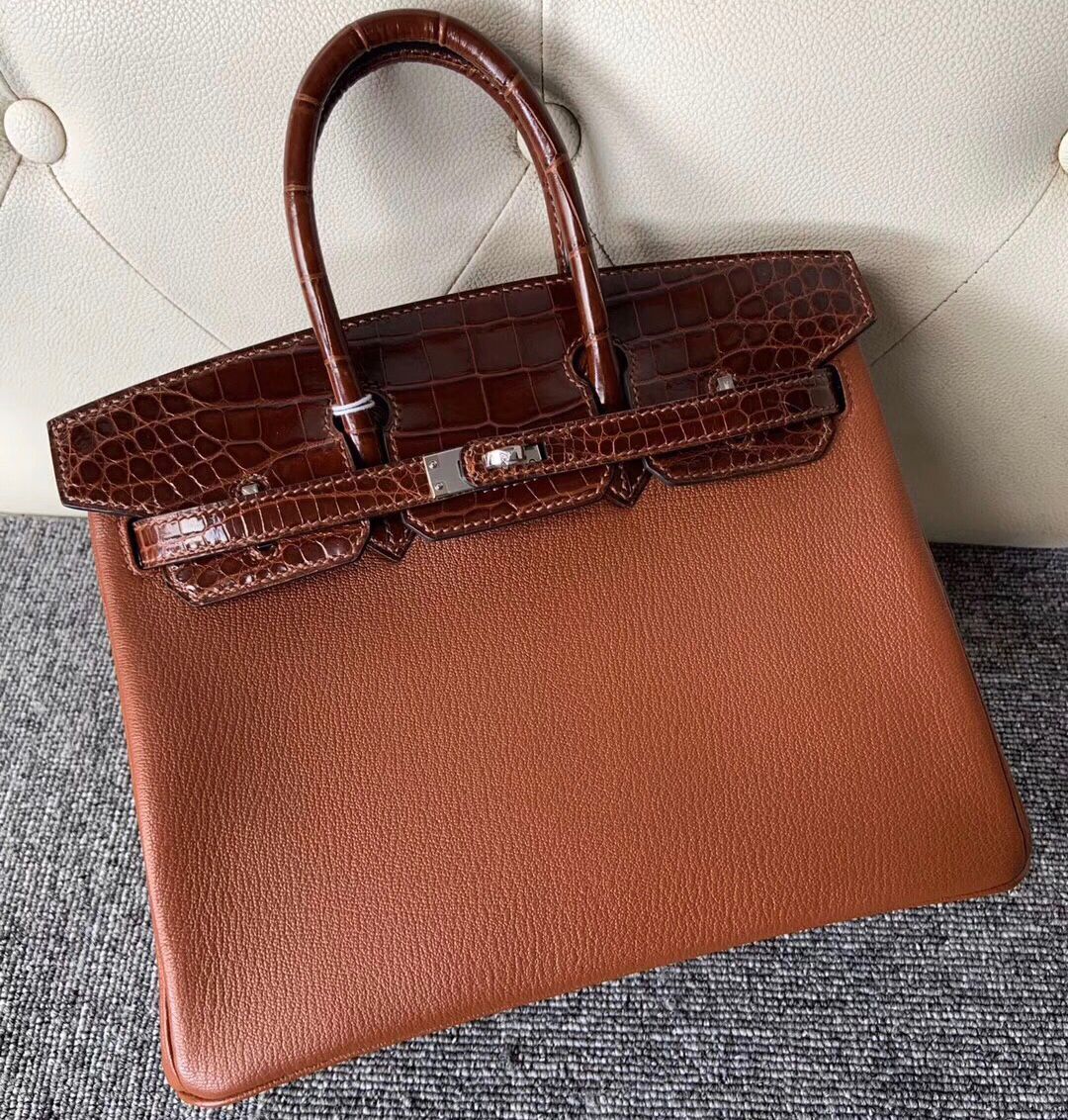 Macao Hermes Birkin25cm Touch Chevre 6C古銅色拼 CC31 Miel蜜糖棕