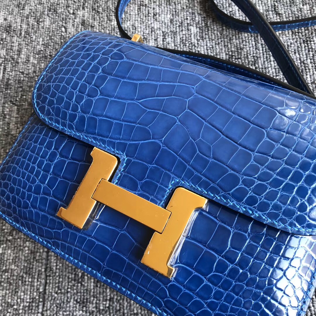 Hermes Constance 19cm I7 Blue Zellige 琉璃藍 金扣 HCP 美洲鱷魚