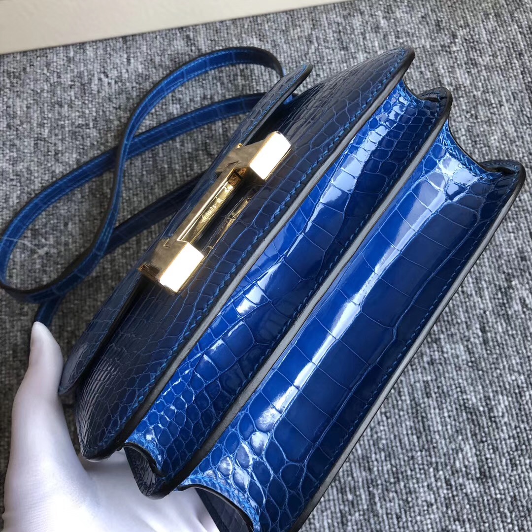 Hermes Constance 19cm I7 Blue Zellige 琉璃藍 金扣 HCP 美洲鱷魚