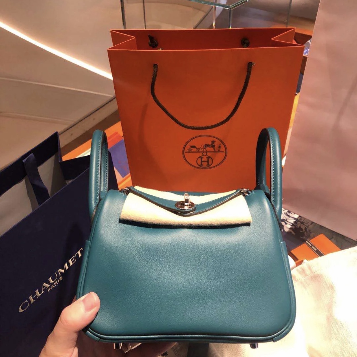 Hermes mini lindy 19cm W0 博斯普魯斯綠 vert bosphore Swift calfskin