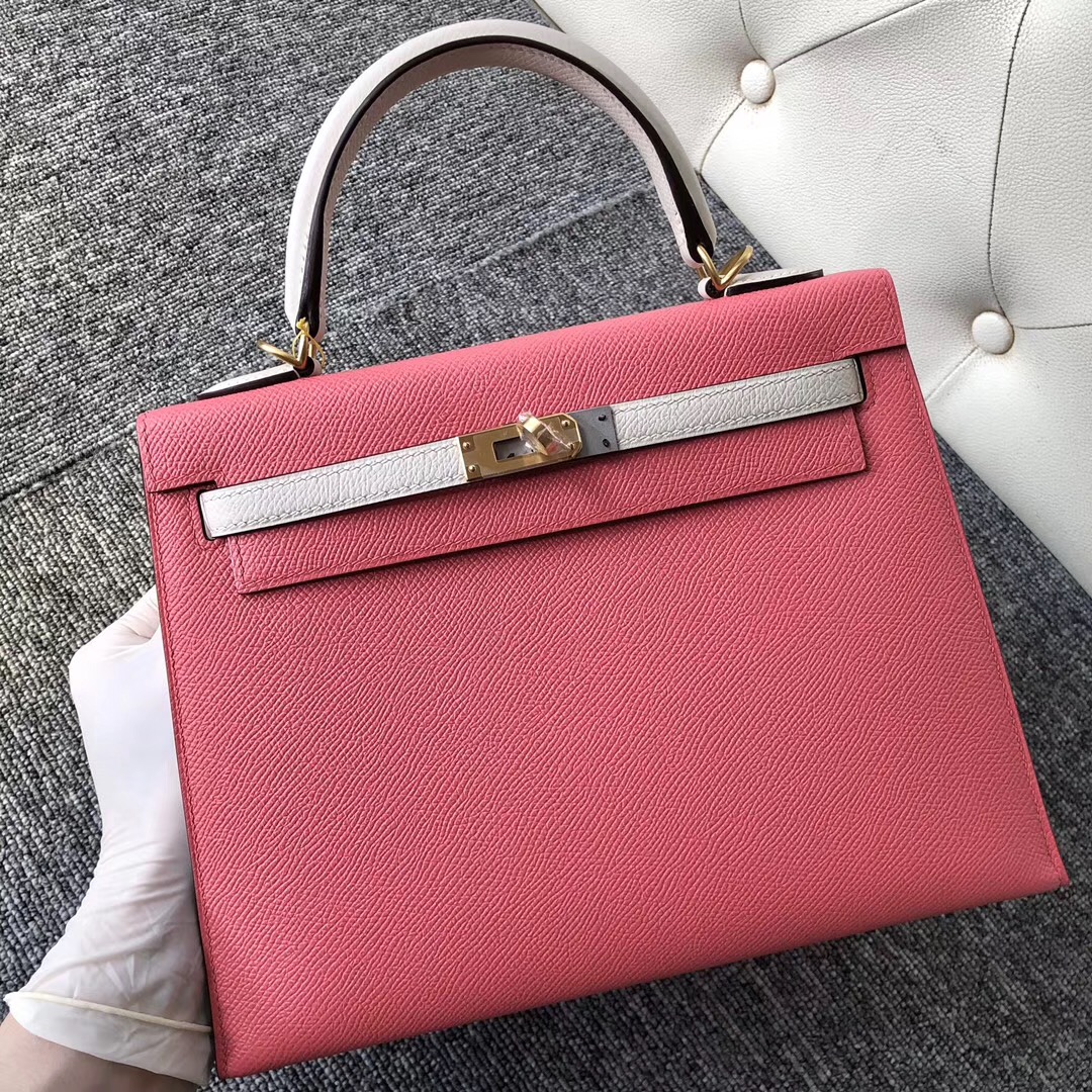 香港石澳愛馬仕凱莉包 Hermes Kelly 25cm 8w Rose Azalee ck10 Craie