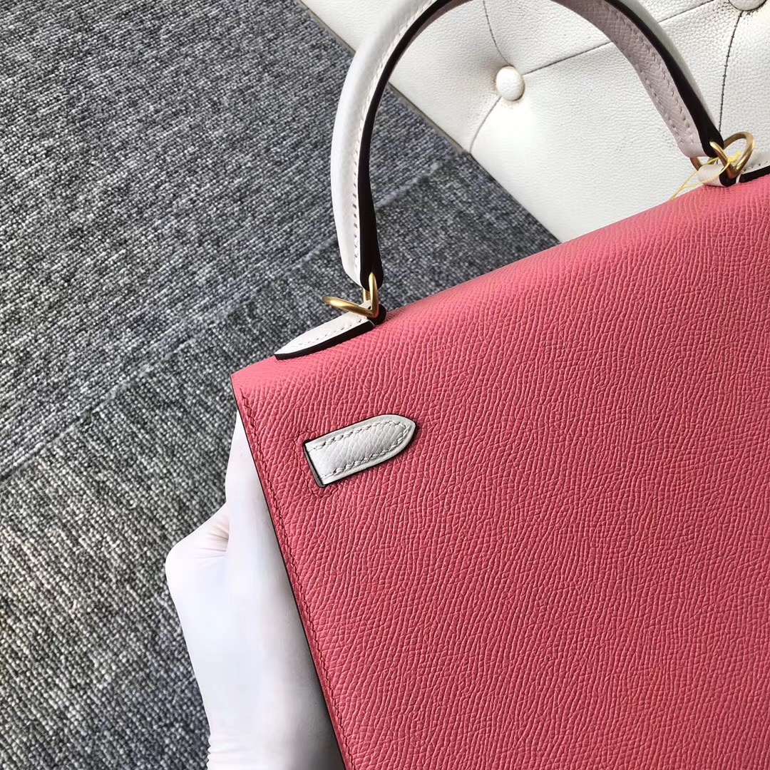 香港石澳愛馬仕凱莉包 Hermes Kelly 25cm 8w Rose Azalee ck10 Craie