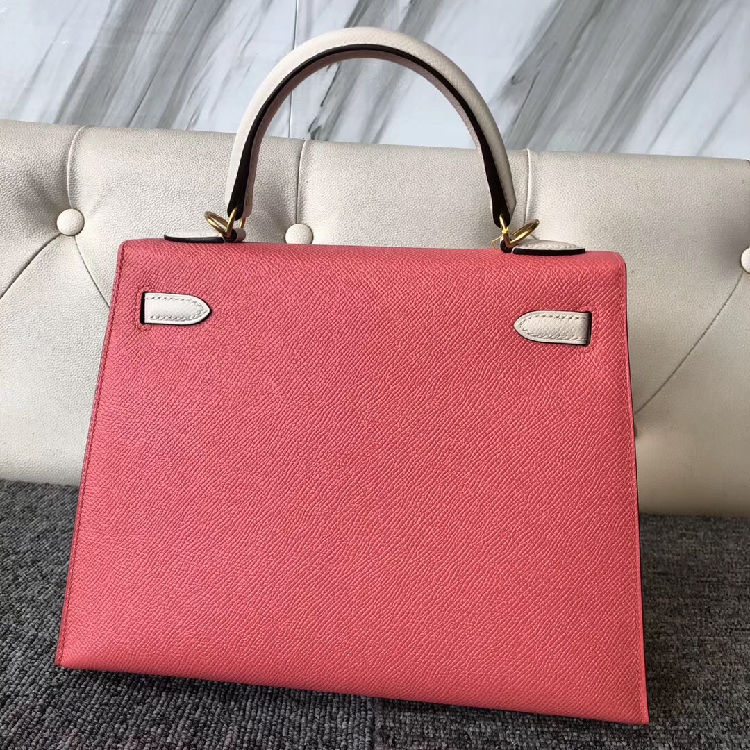 香港石澳愛馬仕凱莉包 Hermes Kelly 25cm 8w Rose Azalee ck10 Craie