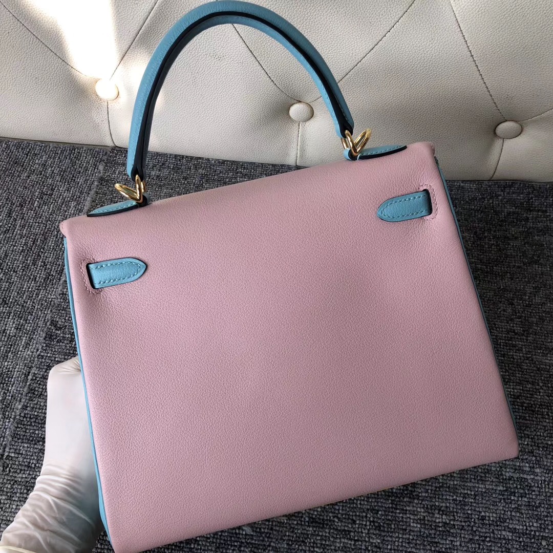 Hermes Kelly 三拼色 25cm 9R lemon 3Q Rose Sakura 3P Blue Atoll