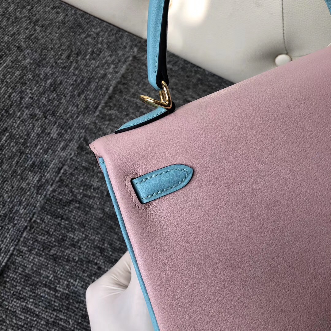 Hermes Kelly 三拼色 25cm 9R lemon 3Q Rose Sakura 3P Blue Atoll