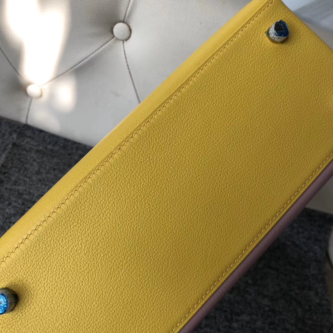 Hermes Kelly 三拼色 25cm 9R lemon 3Q Rose Sakura 3P Blue Atoll