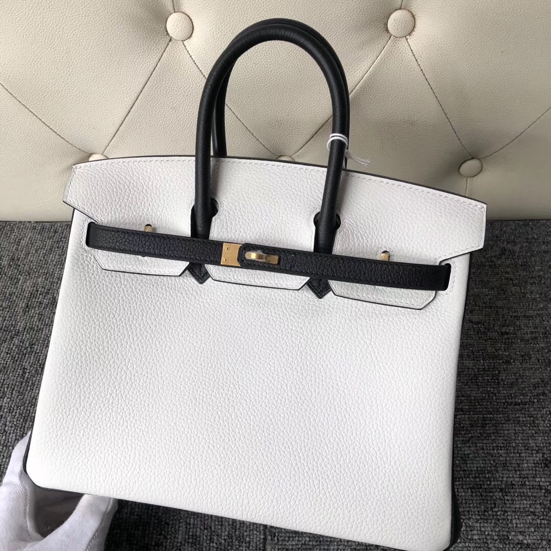 Hermes Birkin 25cm Hss togo 01純白拼CK89黑色 熊貓白色 拉絲金扣