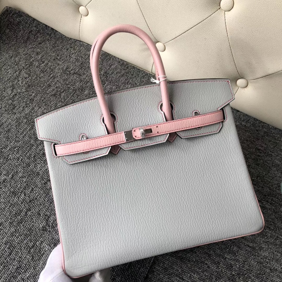 Hermes Birkin 25cm HSS Chevre CK80 Pearl Grey 3Q Rose Sakura