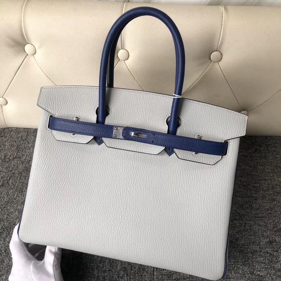 Hermes Birkin HSS 30cm Chevre CK80 grey pearl/CK73 Blue Sapphire