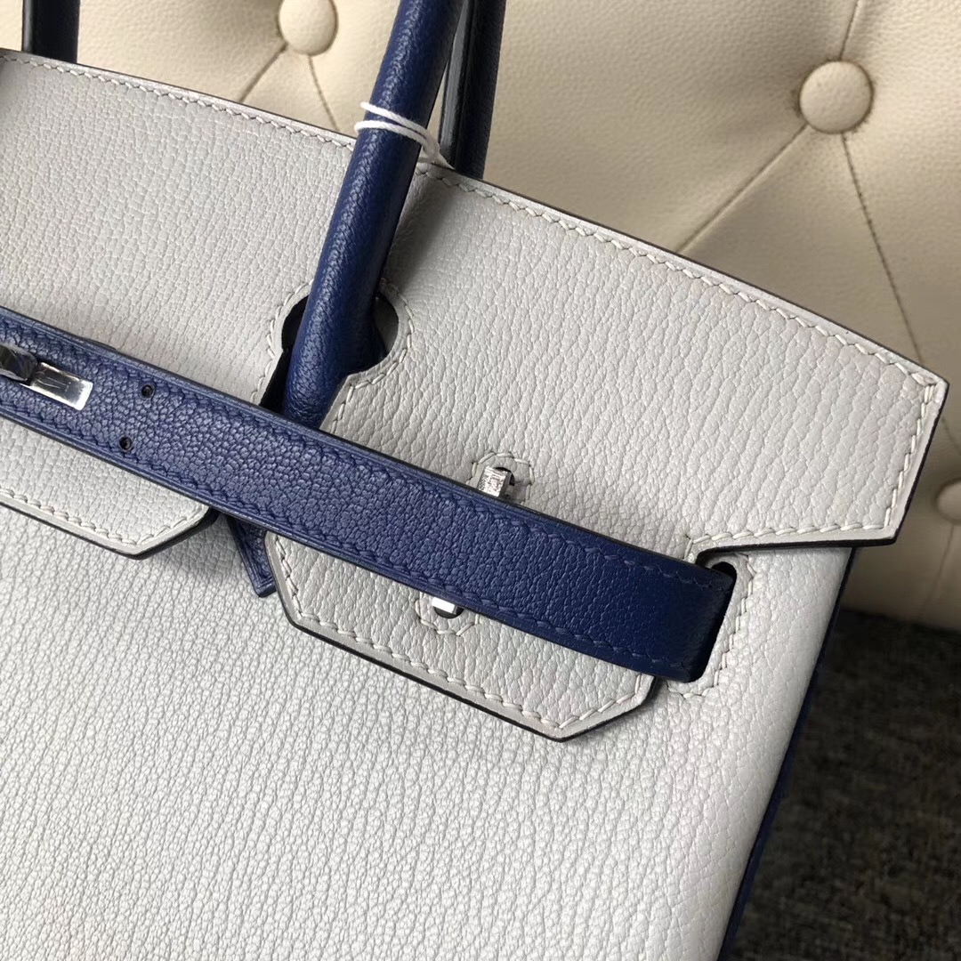 Hermes Birkin HSS 30cm Chevre CK80 grey pearl/CK73 Blue Sapphire