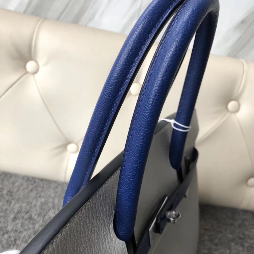 Hermes Birkin HSS 30cm Chevre CK80 grey pearl/CK73 Blue Sapphire