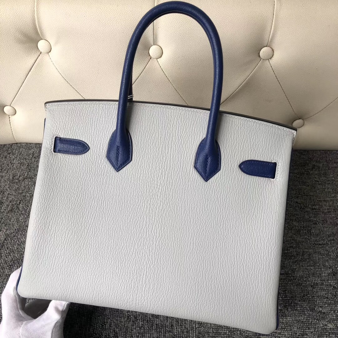 Hermes Birkin HSS 30cm Chevre CK80 grey pearl/CK73 Blue Sapphire