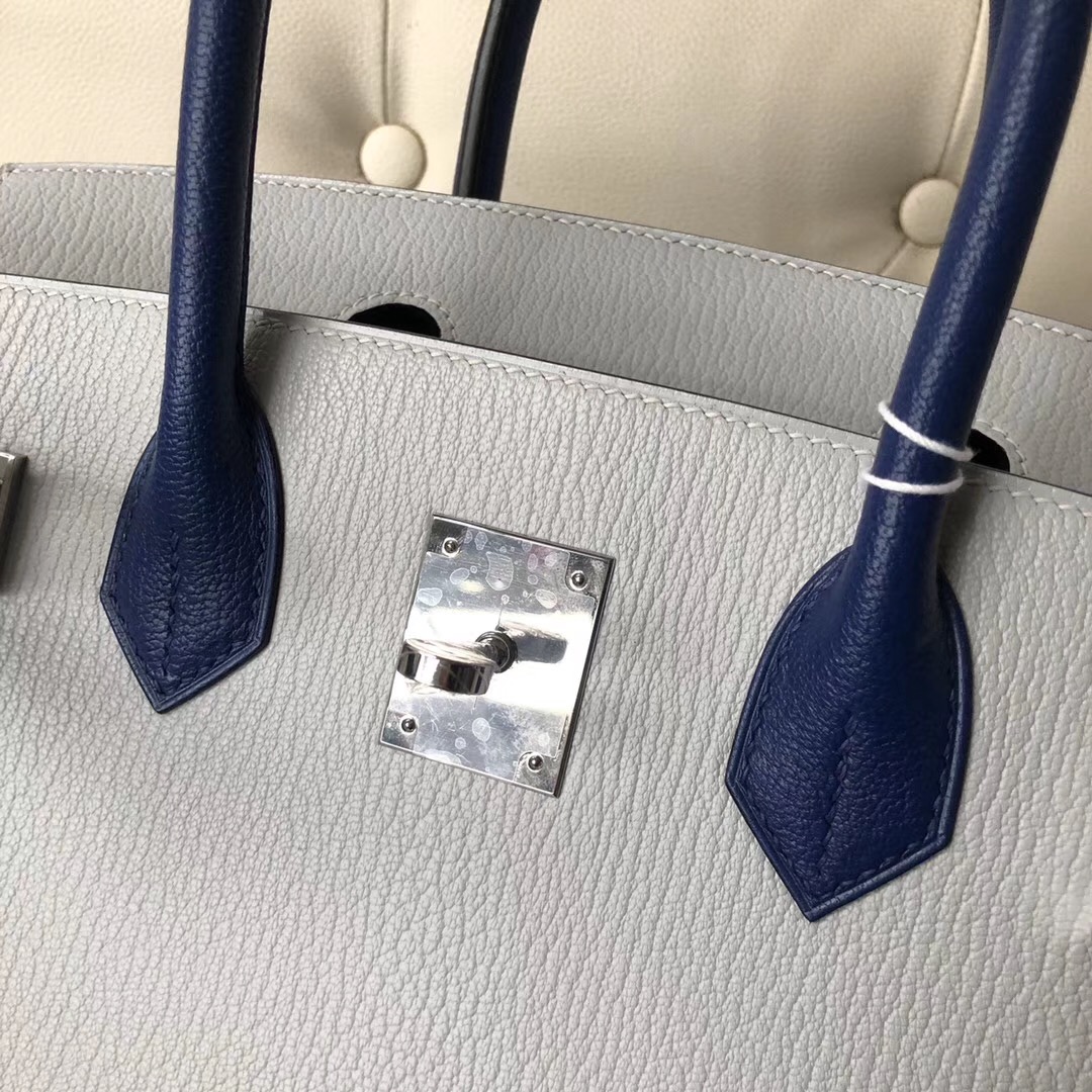 Hermes Birkin HSS 30cm Chevre CK80 grey pearl/CK73 Blue Sapphire