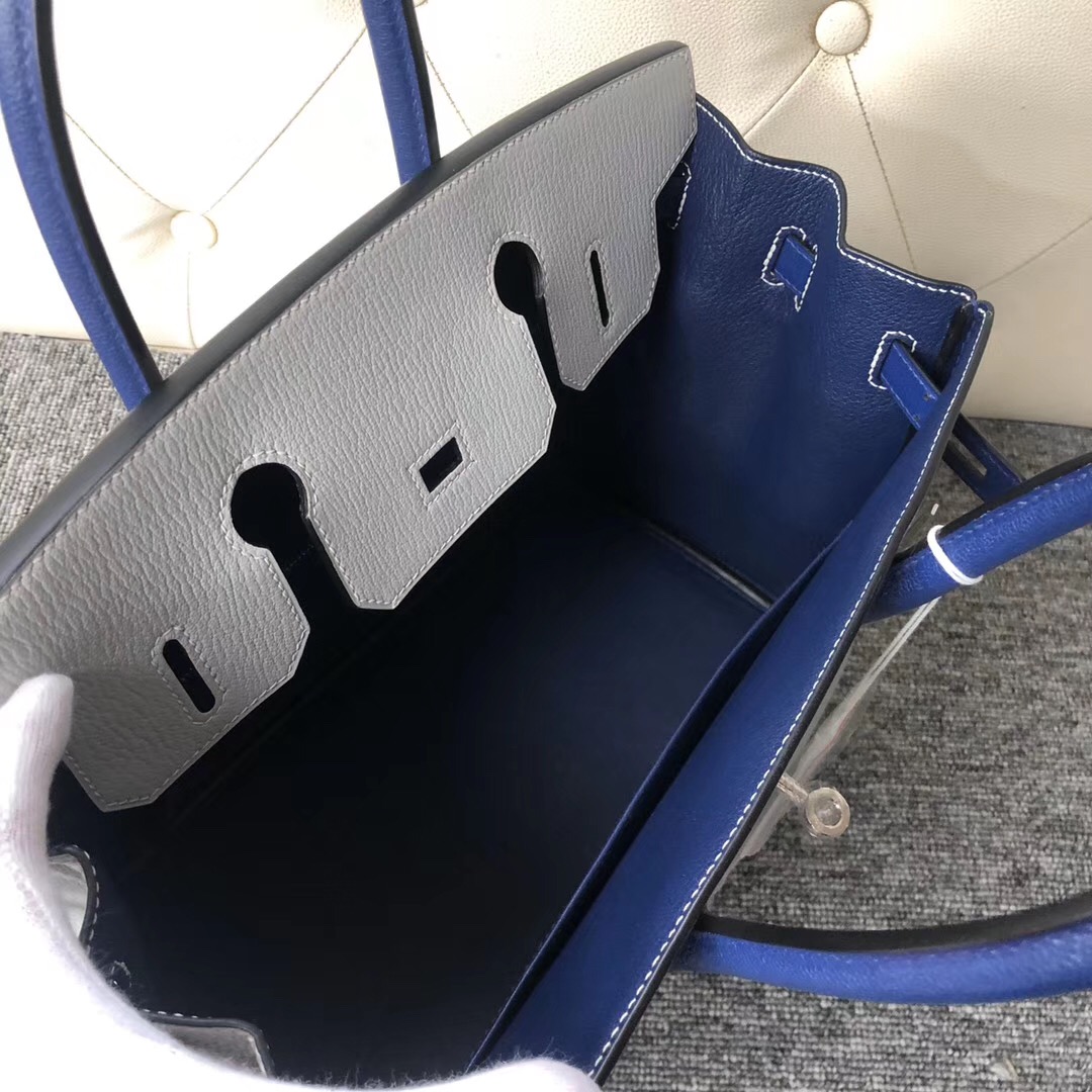 Hermes Birkin HSS 30cm Chevre CK80 grey pearl/CK73 Blue Sapphire