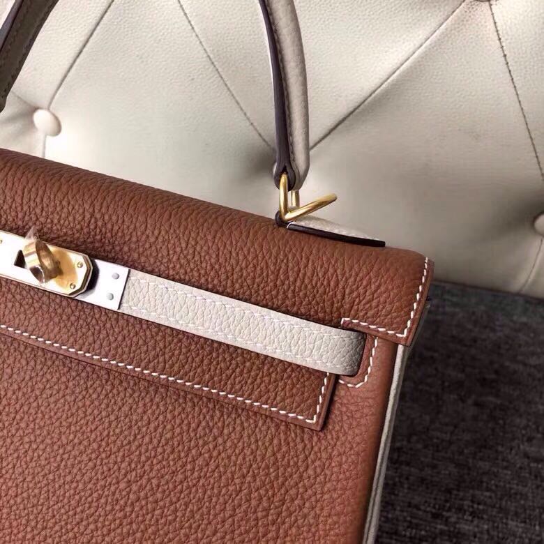 Hermes Kelly 25cm HSS Togo CK37 金棕色 Gold/CK10 奶昔白 craie