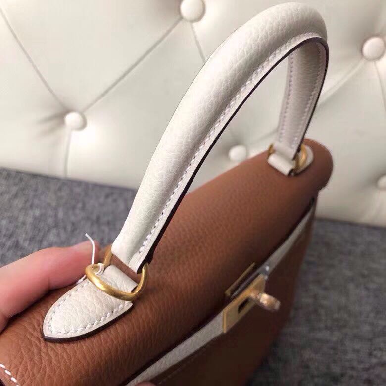 Hermes Kelly 25cm HSS Togo CK37 金棕色 Gold/CK10 奶昔白 craie