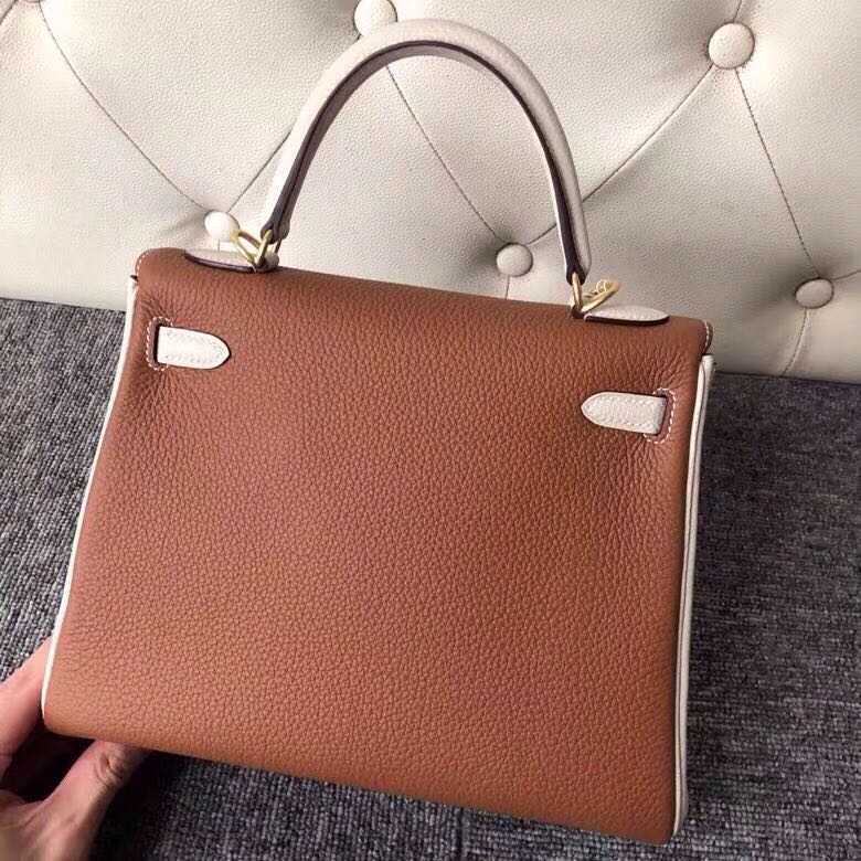 Hermes Kelly 25cm HSS Togo CK37 金棕色 Gold/CK10 奶昔白 craie