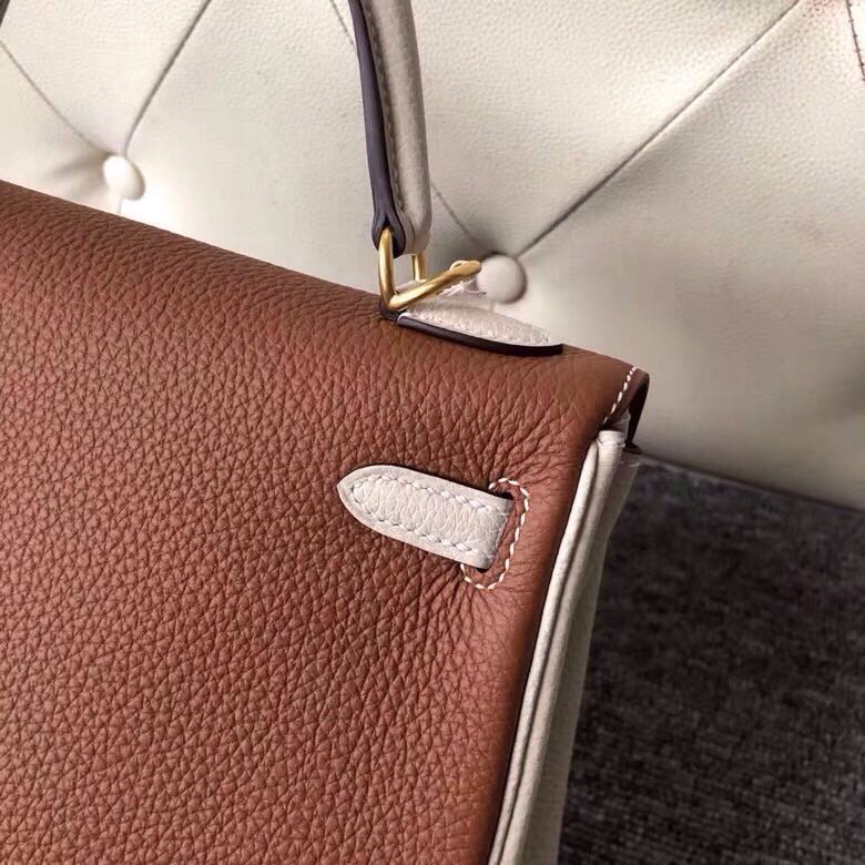 Hermes Kelly 25cm HSS Togo CK37 金棕色 Gold/CK10 奶昔白 craie