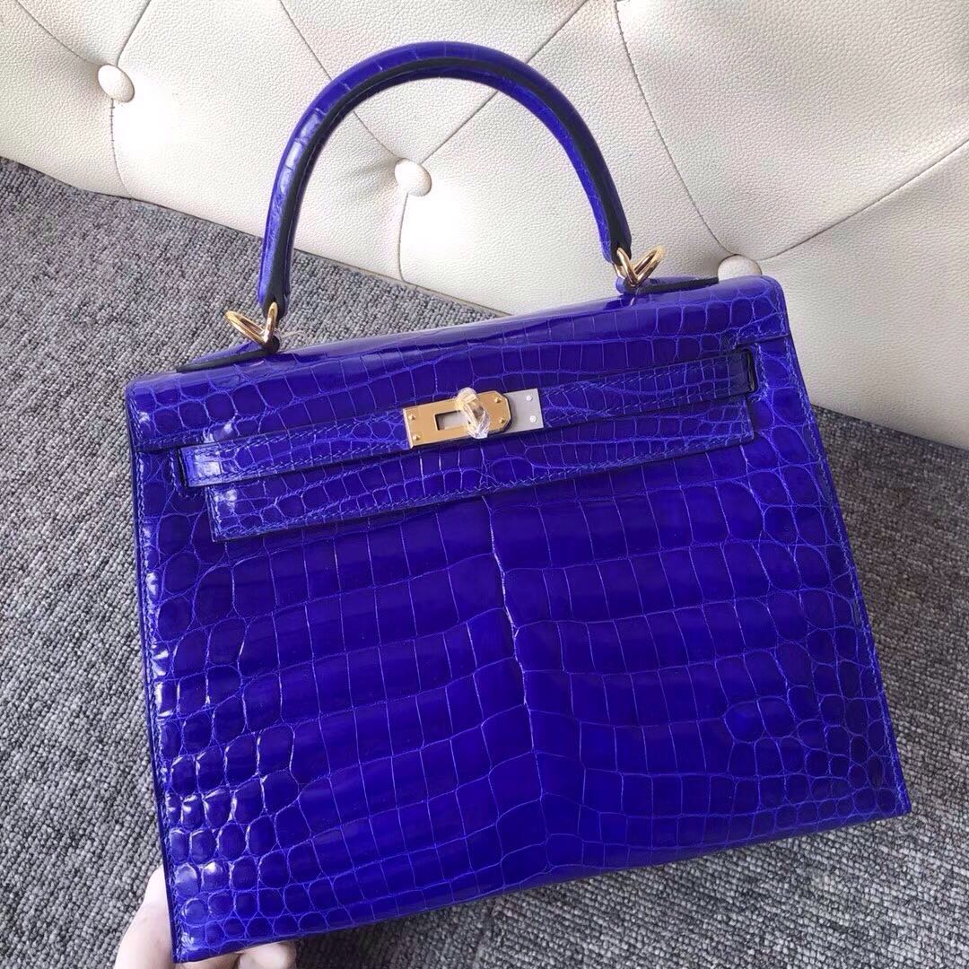 Taichung City Hermes Kelly 25cm 7T 電光藍 Blue eletric 金扣 拱珠鱷魚皮