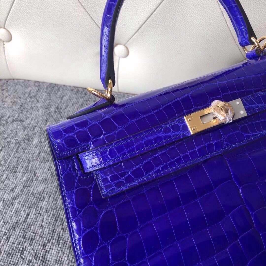 Taichung City Hermes Kelly 25cm 7T 電光藍 Blue eletric 金扣 拱珠鱷魚皮