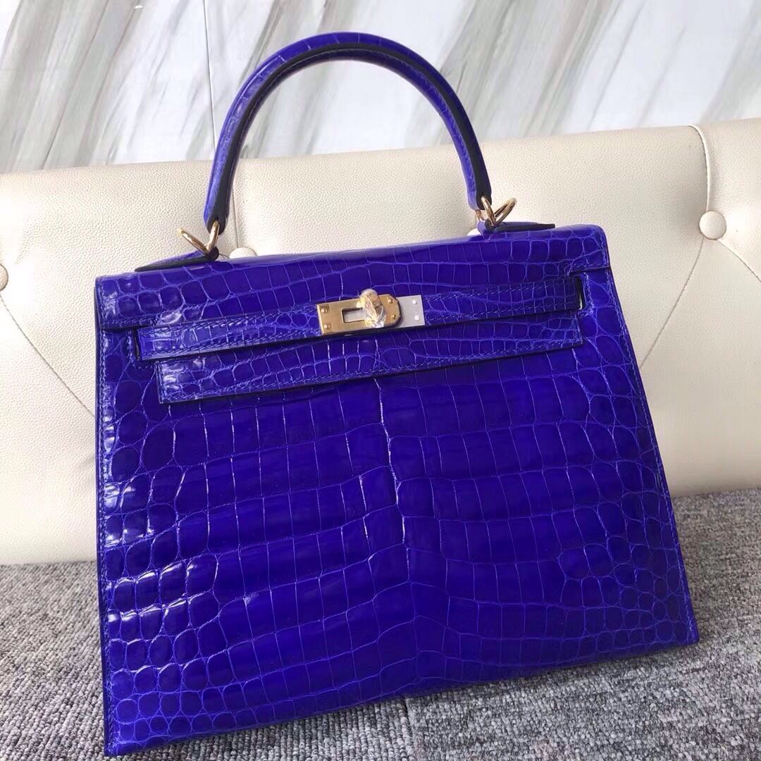 Taichung City Hermes Kelly 25cm 7T 電光藍 Blue eletric 金扣 拱珠鱷魚皮