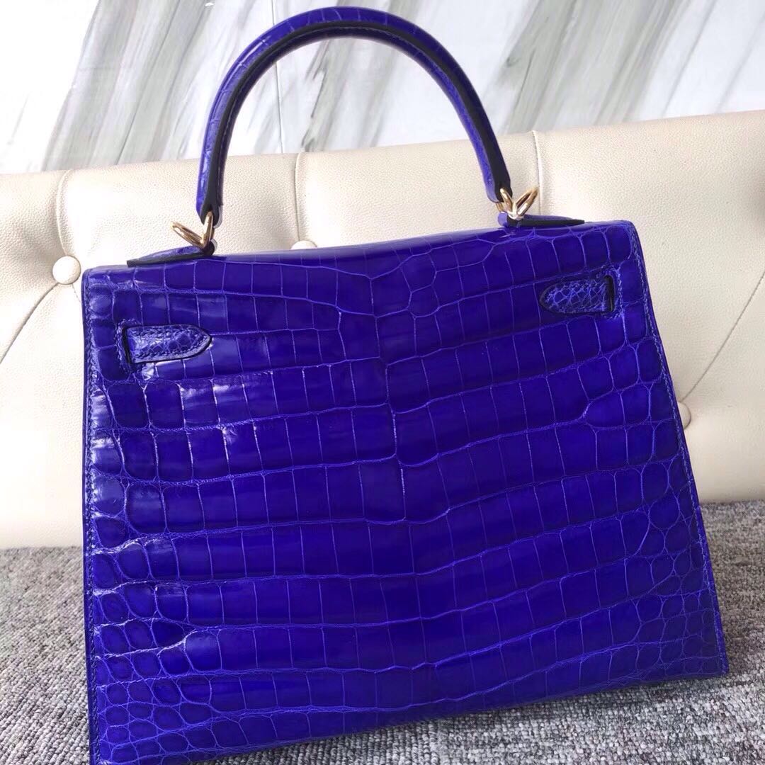 Taichung City Hermes Kelly 25cm 7T 電光藍 Blue eletric 金扣 拱珠鱷魚皮