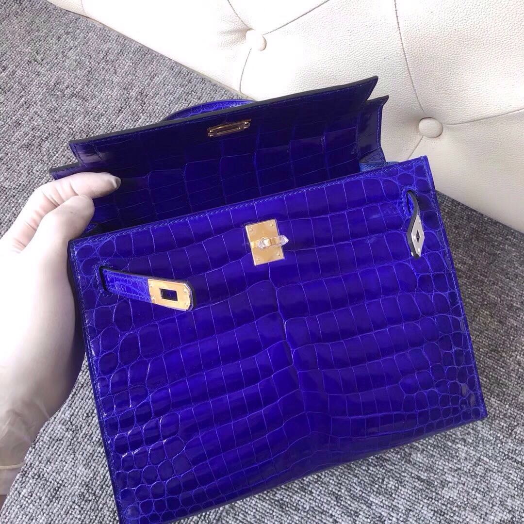 Taichung City Hermes Kelly 25cm 7T 電光藍 Blue eletric 金扣 拱珠鱷魚皮