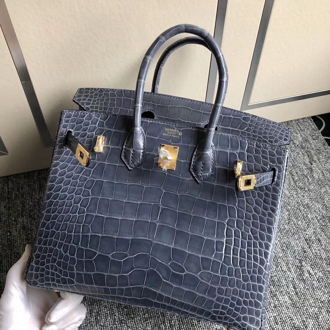 愛馬仕鉑金包定制 Hermes Birkin 30cm HCP美洲鱷 N7 Blue Tempete風暴藍