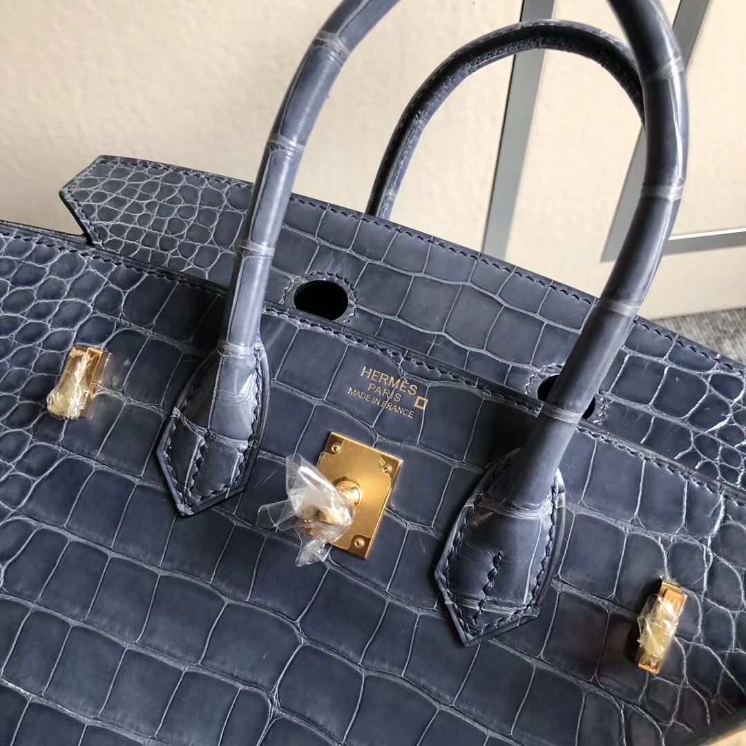 愛馬仕鉑金包定制 Hermes Birkin 30cm HCP美洲鱷 N7 Blue Tempete風暴藍