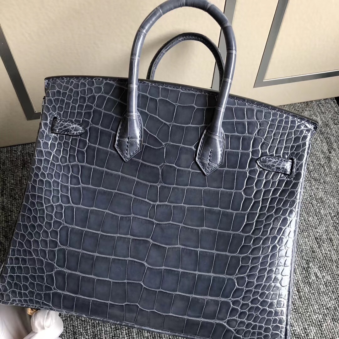 愛馬仕鉑金包定制 Hermes Birkin 30cm HCP美洲鱷 N7 Blue Tempete風暴藍