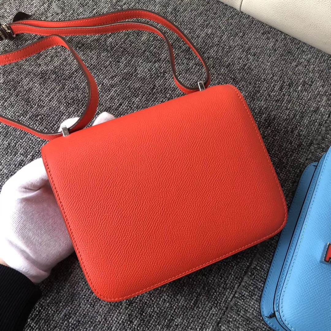 Los Angeles USA Hermes Constance 19cm S3心紅色配 X9錦葵紫 琺瑯扣