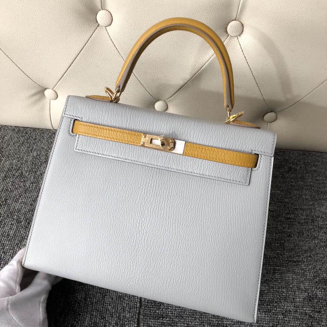 Hermes Kelly 25cm Hss Chevre CK80 Grey Pearl 珍珠灰 9D Amber 琥珀黃