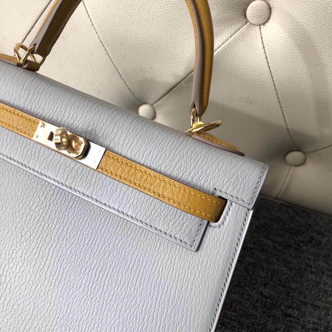 Hermes Kelly 25cm Hss Chevre CK80 Grey Pearl 珍珠灰 9D Amber 琥珀黃