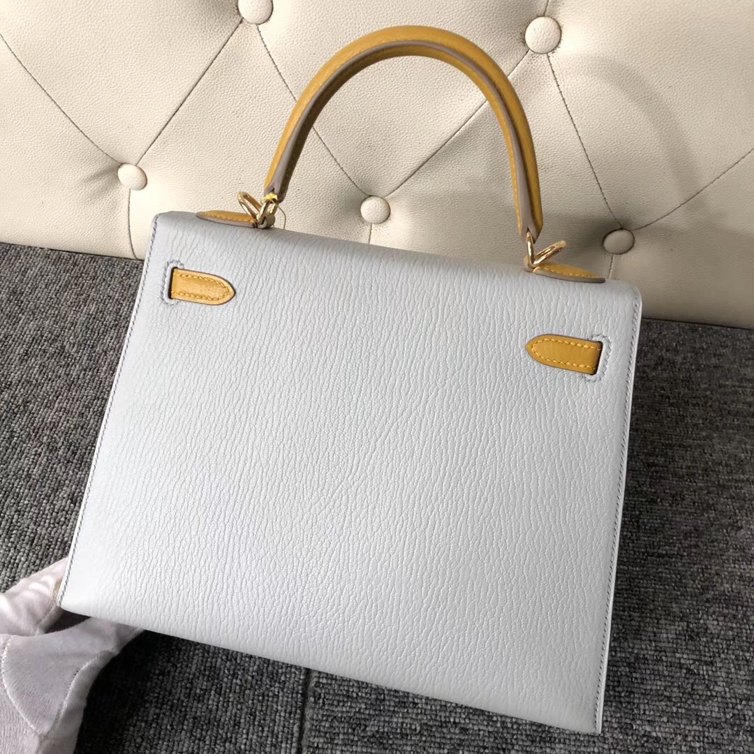 Hermes Kelly 25cm Hss Chevre CK80 Grey Pearl 珍珠灰 9D Amber 琥珀黃