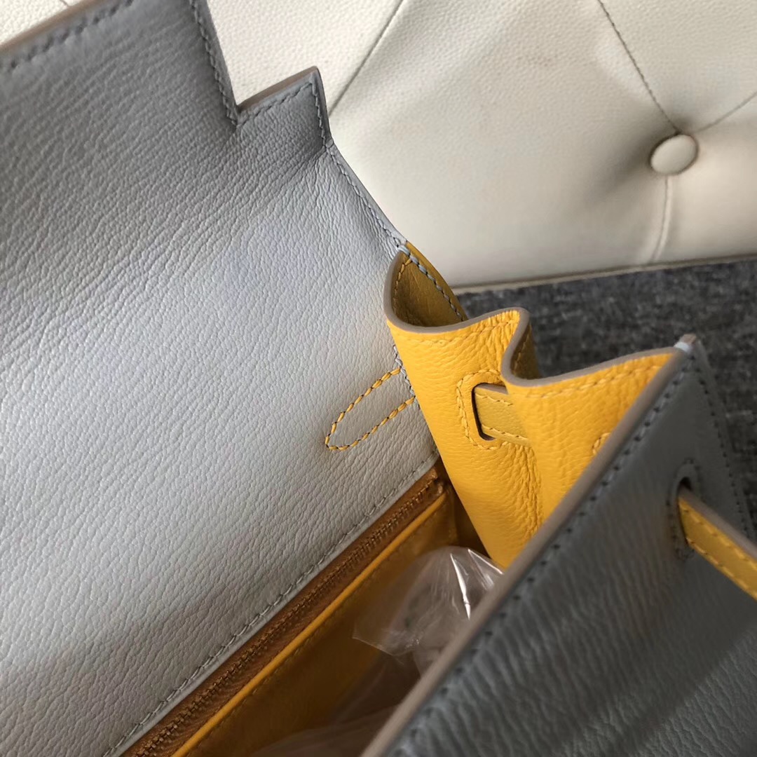 Hermes Kelly 25cm Hss Chevre CK80 Grey Pearl 珍珠灰 9D Amber 琥珀黃