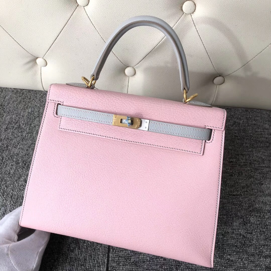 Hermes Kelly 25cm Hss Chevre 3Q Rose Sakura CK80 Grey Pearl 珍珠灰