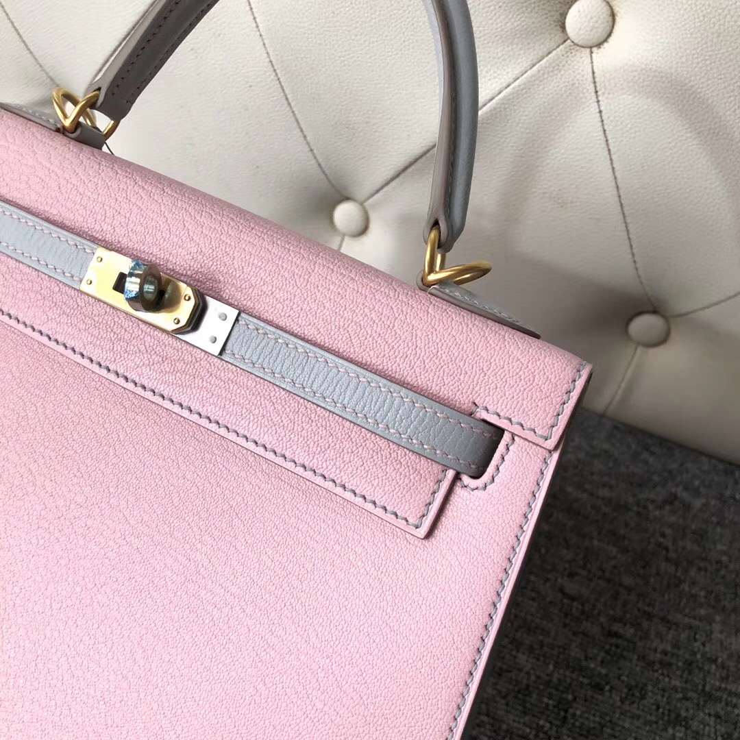 Hermes Kelly 25cm Hss Chevre 3Q Rose Sakura CK80 Grey Pearl 珍珠灰