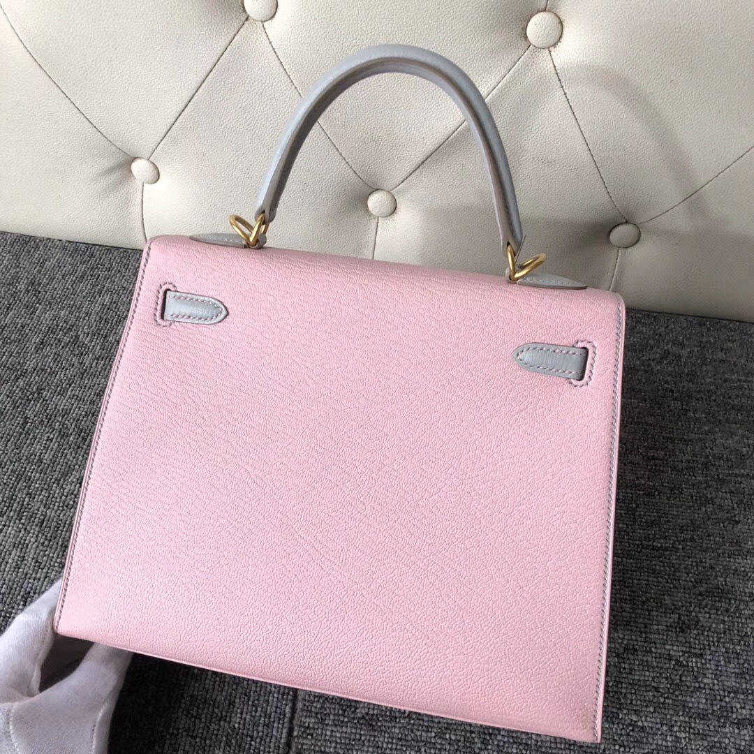 Hermes Kelly 25cm Hss Chevre 3Q Rose Sakura CK80 Grey Pearl 珍珠灰