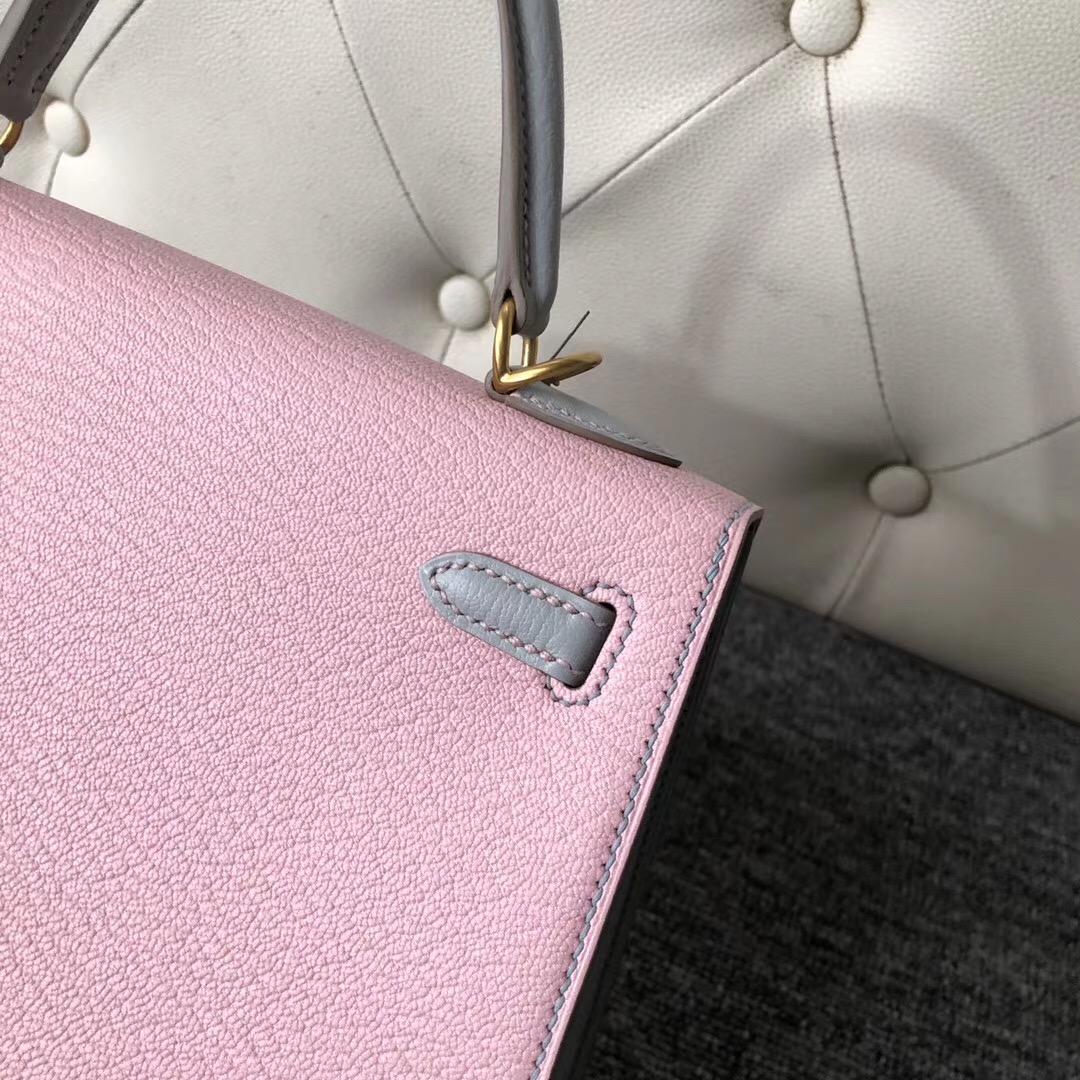 Hermes Kelly 25cm Hss Chevre 3Q Rose Sakura CK80 Grey Pearl 珍珠灰