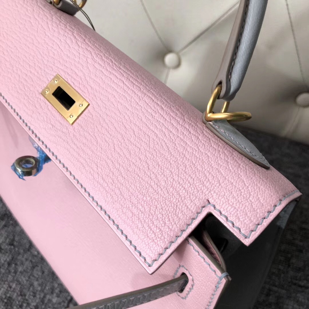 Hermes Kelly 25cm Hss Chevre 3Q Rose Sakura CK80 Grey Pearl 珍珠灰