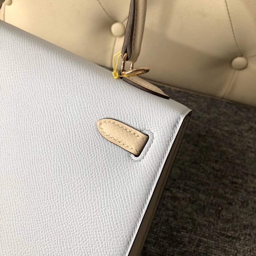 Hermes Kelly 25cm Hss Epsom T0 Blue Brume 霧藍色/CK10 craie 奶昔白