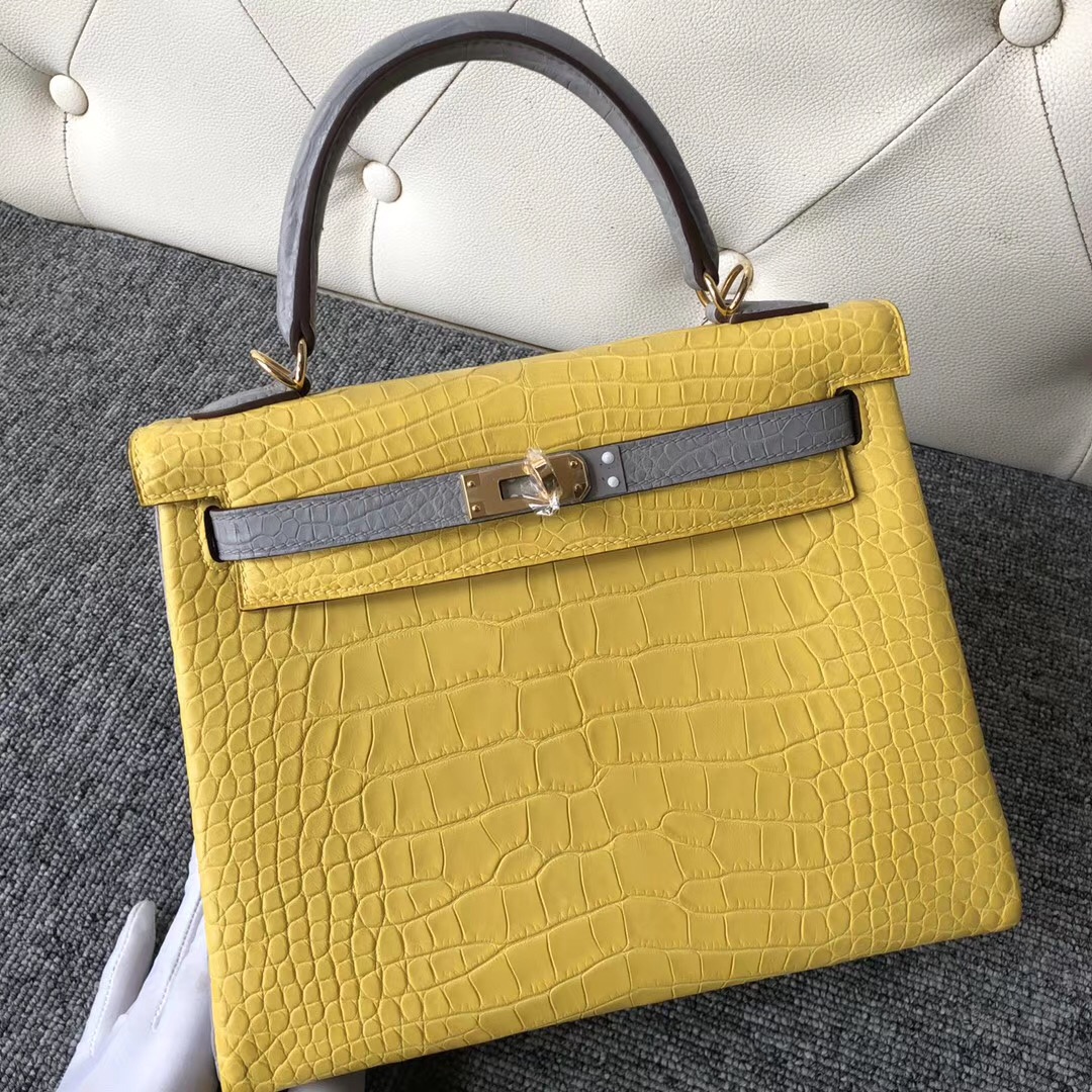 Taiwan Hermes Kelly 25cm Hss So 9R檸檬黃 lemon CK80 Pearl Grey 珍珠灰