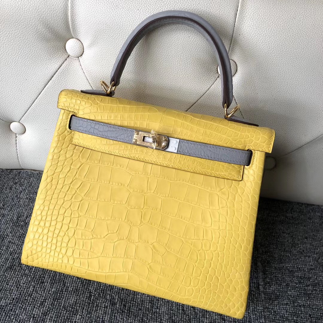 Taiwan Hermes Kelly 25cm Hss So 9R檸檬黃 lemon CK80 Pearl Grey 珍珠灰