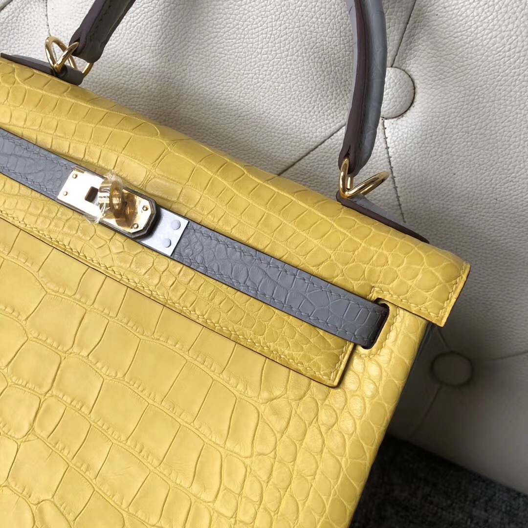 Taiwan Hermes Kelly 25cm Hss So 9R檸檬黃 lemon CK80 Pearl Grey 珍珠灰